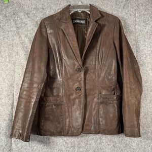 Whet Blu Leather Blazer Jacket Womens Size Medium Brown Dark Academia Minimalist